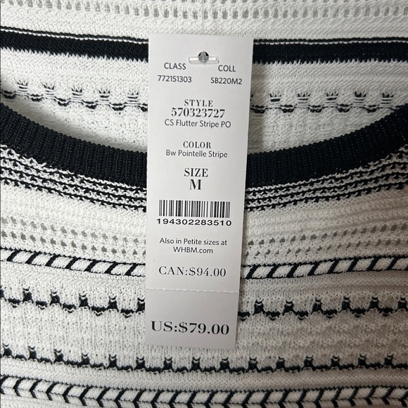 WHBM, top ,flutter sleeves, semi sheer,eyelets,pointelle, ecru,medium NWT, - Picture 3 of 10